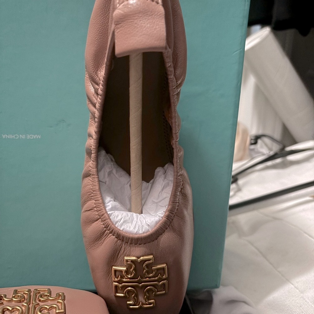 Tory Burch Pink Flats with Logo Medallion